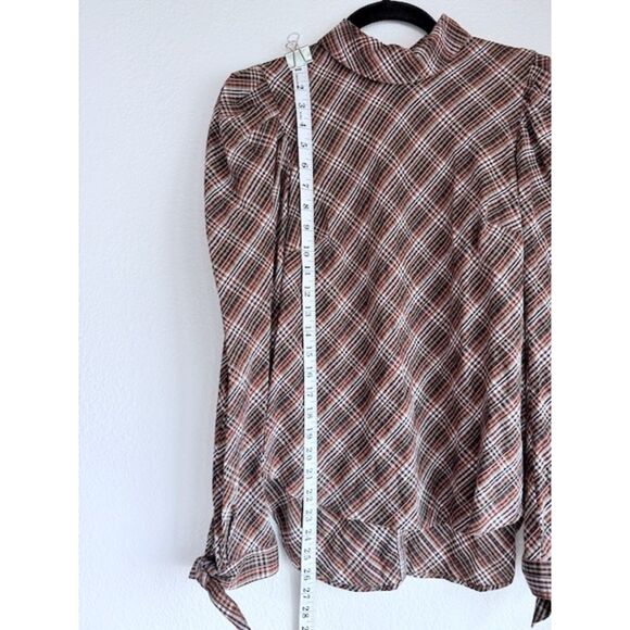 NWOT Veronica Beard Isabel Plaid Button Back Tie Cuff Blouse in Brown Size 2 - Picture 12 of 14